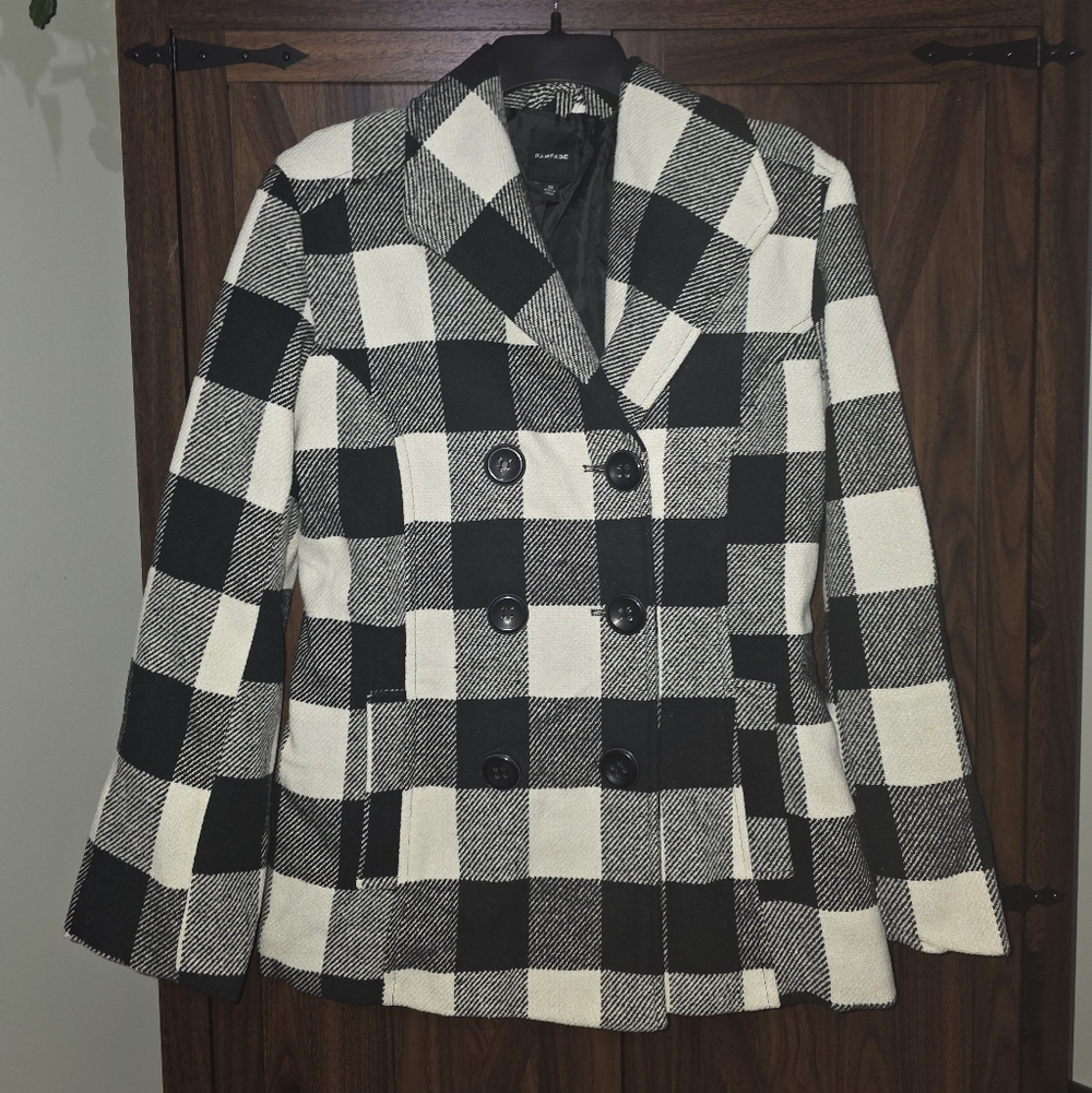 Buffalo Plaid RAMPAGE Double Breasted Pea Coat Size Small